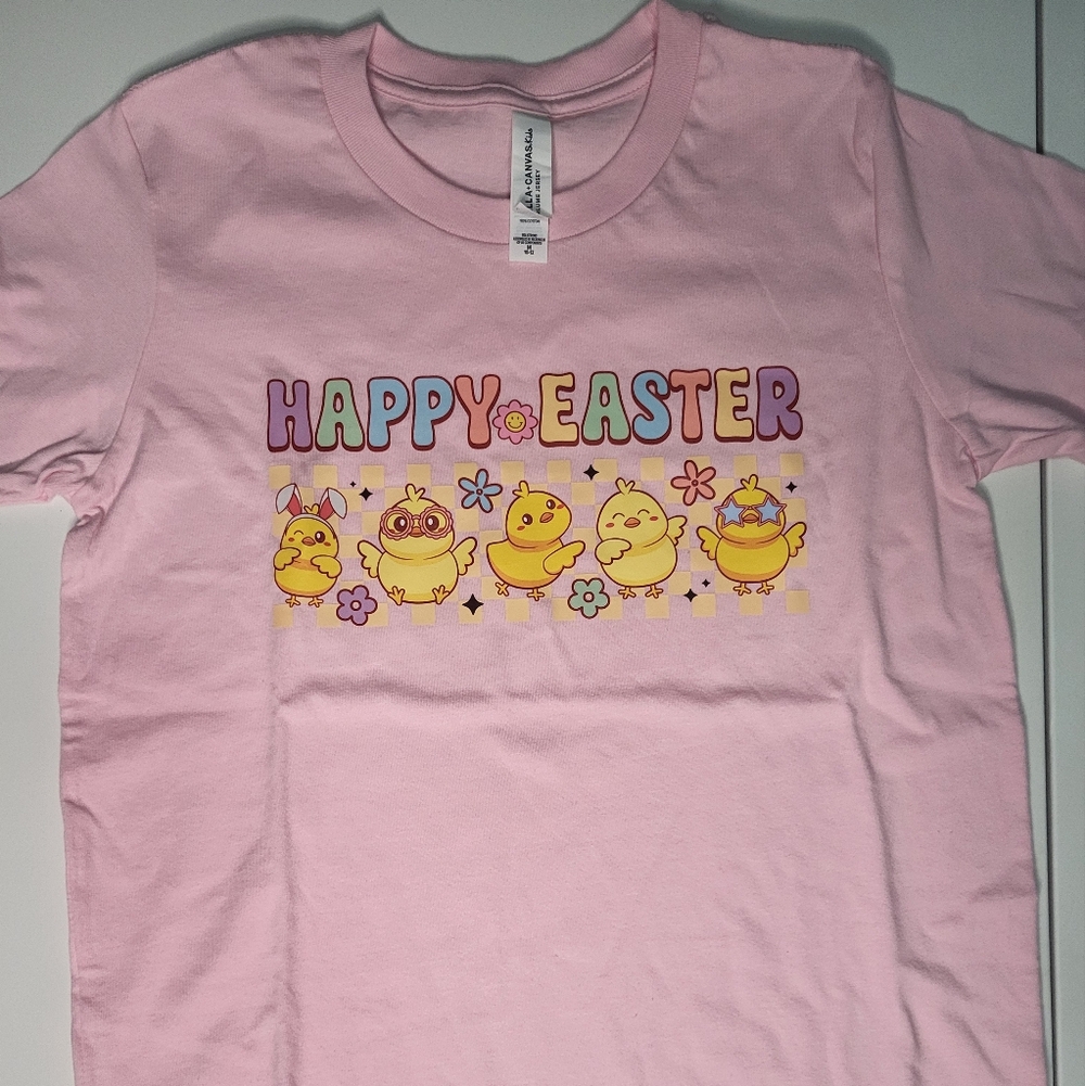 Bella Canvas Pink Kids Tee with Yellow Chick Easter Graphic